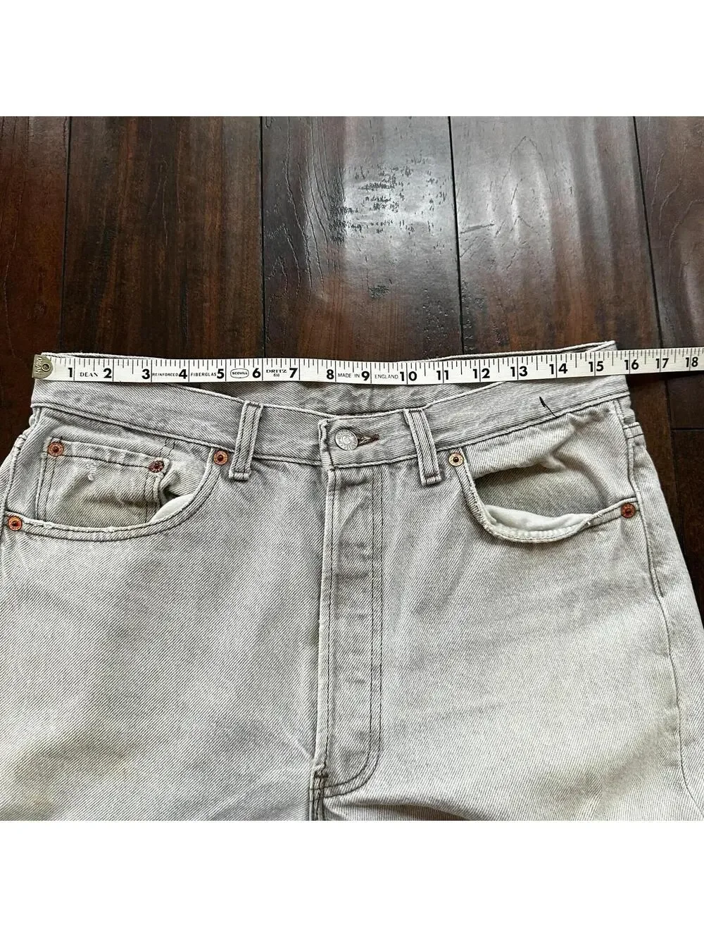 VTG USA Levis 501 Button Fly 90s Tag Jeans 80s 34x30 Act 31x28 Grey Faded White